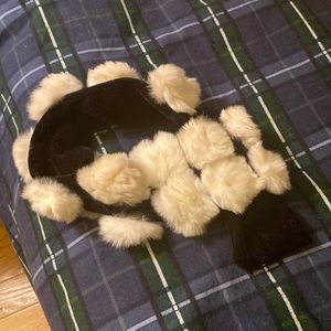 Cochni Italian made White Rabbit fur and Black Velvet Scarf